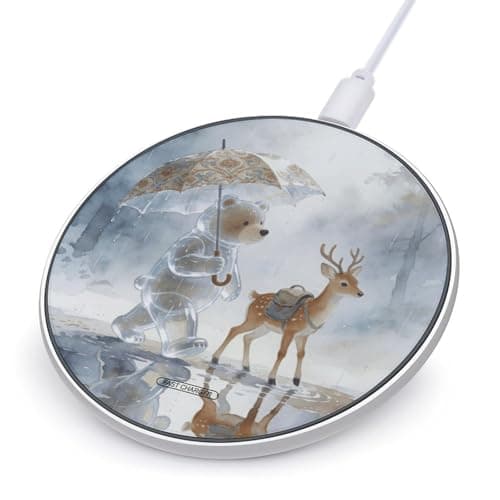 Walking Together on A Rainy Day Wireless Charger 10W Fast Charging Pad Anti-Slip Qi Certified Wireless Charging Pad Charging Station Portable Phone Charger for All Wireless Charging Smartphone