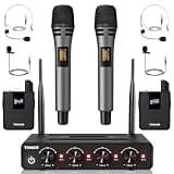 TONOR Wireless Microphone System, 4 * 10-Channel UHF Cordless Handheld Mic Set with Headset/Lavalier Lapel Mics, Bodypack Transmitter, Receiver, 60 m/200ft Range for Karaoke Singing Church PA Speaker