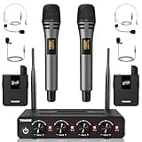 TONOR Wireless Microphone System, 4 * 10-Channel UHF Cordless Handheld Mic Set with Headset/Lavalier Lapel Mics, Bodypack Transmitter, Receiver, 60 m/200ft Range for Karaoke Singing Church PA Speaker