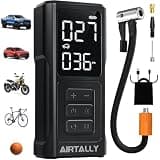 Tire Inflator Portable Air Compressor - 5200mAh 150PSI Quickly Inflate Portable Air Pump for Car Tires/Bike/Basketball with LED Large Dual Screen, Pressure Gauge & Auto Shut-Off