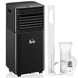 HOMCOM 8000 BTU Portable Air Conditioner for Rooms up to 344 Sq.Ft., 3-in-1 Mobile AC Unit with Dehumidifier, Cooling Fan, Sleep, Remote, 24H Timer, Auto Off, Window Installation Kit, Black