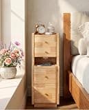 Narrow Nightstand with 4 Drawers, Solid Wood Narrow End Table, Modern Skinny Nightstand with 1 Semi-Open Shelf, Thin Couch Side End Table Night Stand with Drawers