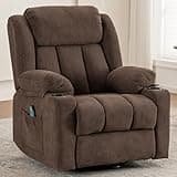 Ketaiyou Rocker Swivel Recliner Chair for Adults, Overstuffed Large Manual Recliner Glider with Massage and Heat, Comfy Soft Fabric Living Room Reclining Sofa Chair (Cocoa1)