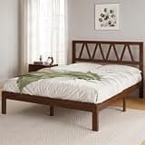 Novilla 12inch Twin Bed Frame Wooden Twin Size Bed Frame, Solid Wood Twin Size Bed Frame with Headboard No Box Spring Needed, Easy Assembly, Walnut