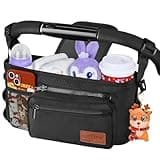 Guiseapue Universal Stroller Organizer with Cup Holder: Baby Essentials, Stroller Caddy Accessories with Detachable Phone Bag, Non-Slip Straps, Fits for Uppababy, Baby Jogger, New Moms Baby Gifts