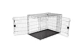 Amazon Basics Portable Metal Wire Dog Crate for Large Dogs, Double Door with Removable Tray, Divider Panel, Easy to Assemble, 48" x 30" x 32.5", Black