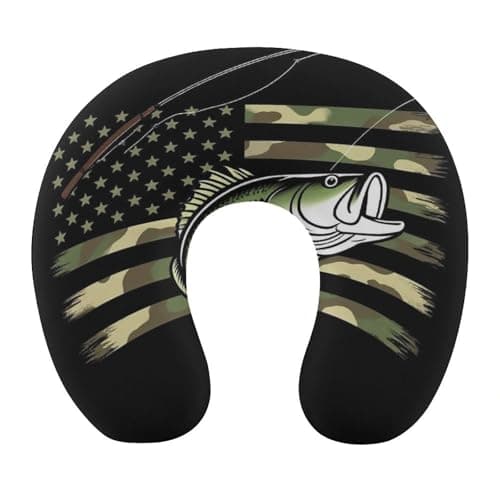 100% BLUE COLLAR Washable Cover U Shaped Neck Pillow Neck and Head Support Portable Travel Pillows Memory Foam Travel Pillow (Bass Fishing Camo Camouflage American Flag Hunting Black)