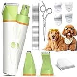 unibono Dog Grooming Kit with Paw Trimmer, All-in-One Low Noise Electric Rechargeable Small Quiet Pet Clippers Foot Dog Hair Shaver with Stainless Steel Scissors and Comb for Dogs at Home (Green)
