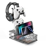 KDD Headphone Stand with Drawer - Headset & Controller Holder for Desk - Aluminum Supporting Bar Earphone Stand with Cable Organizer - Universal Gaming PC Accessories Storage