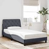 KKgypkn Dark Grey Velvet Bed Frame with Solid Pine Wood and Metal Support, 39.4 x 80 Inches Single Size, Modern Upholstered Platform Bed with Waved Headboard, Durable Construction