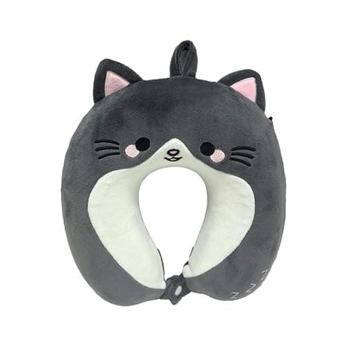 Relaxeazzz Adoramals Memory Foam Travel Pillow Smudge Le Cat - Airplane Travel Pillow for Kids - Neck Cushion for Kids and Adults - Airport Essentials