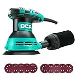 DCA Random Orbital Sander, 3.0 AMP Corded Palm Sander, 6 Speeds Max 12,000 OPM, 5-Inch with 10 pcs Sandpapers, Dust Bag, Low Vibration for Woodworking, Decoration Furniture (ASA125)