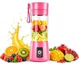 Portable Blender, Pink, 380ml, USB Rechargeable, 6 Stainless Steel Blades, BPA-Free, Leak-Proof Cup with Carrying Strap