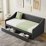 Mashomdec Twin Size Daybed with 2 Storage Drawers, Upholstered Daybed Frame with Charging Station, Heavy Duty Sofa Bed for Bedroom, Living Room, No Box Spring Needed,Easy Assembly
