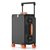 ROPLUS Aluminium Frame Carry on Luggage with Smooth Jelly Wheels, Hardside Zipperless Rolling Suitcase with TSA Lock (BlackOrange, 21-Inch)