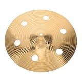 Luxshiny 14-inch Alloy Crash Cymbal with Holes, Trashy Sound Effect Cymbal for Drum Set, Fast Attack and Short Decay, Bright Gold Finish, for Rock and Playing Environments