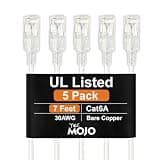 Tecmojo UL Listed Ultra-Slim Cat6a 7ft Ethernet Cable, 30AWG 100% Pure Copper, 10Gbps Network Cable for Router, Modem, Xbox, Laptop, Servers, 5-Pack, White