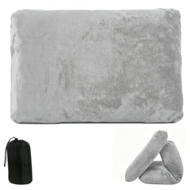 BGGJJ Memory Foam Travel Pillow, Ergonomic Neck & Back Support Pillow, Slow Rebound Portable Velvet Pillow for Sleeping, Long Flights, Car Trips, Office Nap & Relaxatio(Gray)