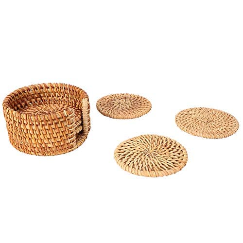 Xixian 6pcs Vintage Rattan Cup Mats – Round HeatResistant Ers for Tea, Coffee, Beer