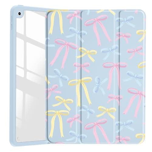 VibrantFruitique Case for 11" iPad Pro 4th/3rd/2nd/1st Gen (2022/2021/2020/2018) Colorful Bow Clear Hard Back Hybrid Case,with Pencil Holder Trifold Stand Tablet Shell for Girls Women