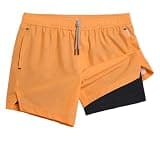 maamgic Mens Running Shorts with Compression Liner 5" Quick Dry Workout Shorts Anti-Chafe Gym Shorts Lightweight 2 in 1 Athletic Shorts with Phone Pocket Apricot Black Medium