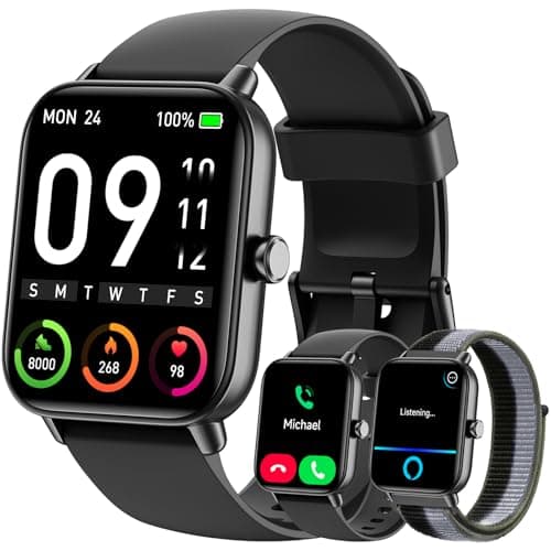 Hingso Smart Watch (Android/iPhones), 1.85" Alexa Built-in Smart Watches for Women/Men with Heart Rate/SpO2/Sleep Tracker, 120+ Sport Modes Fitness Watch for Women/Men, Step Count Watch, 2 Bands