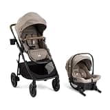 Joie Ginger and Mint Latch Travel System – 4-in-1 Travel System with Base-Free Infant Car Seat & Stroller, Built-in Latch for Easy Install and an Included All-Terrain Stroller (Mocha)