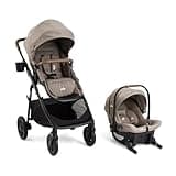 Joie Ginger and Mint Latch Travel System – 4-in-1 Travel System with Base-Free Infant Car Seat & Stroller, Built-in Latch for Easy Install and an Included All-Terrain Stroller (Mocha)