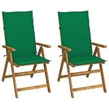 KNERPWD Solid Acacia Wood Patio Reclining Chairs 2 Pcs with Cushions, Adjustable Backrest Outdoor Armchairs with Slatted Seats and Oil Finish for Dining and Lounging
