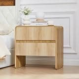 BERRYMERRY Fluted 23.6" Nightstand with 2 Drawers, Mid Century Modern Side Table with Rounded Corners for Bedroom