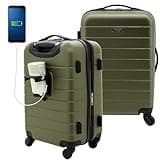 Wrangler Smart Spinner Hardside Luggage, 22-Inch Carry-On, Olive Green