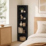 Furevol 5-Tier Corner Bookshelf, Open Shelves Bookcase, Storage Organizer, Book Shelf, 9.3 x 12 x 51.7, for Living Room, Home Office, Bedroom, Blackwood