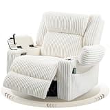 SINCRUMI Power Oversized Swivel Rocker Recliner with Dual Motor Adjustable Headrest for Adults, Glider Rocking Chair with Vibration and Heat, USB A&C Ports, Armrest Storage, Cup Holder, Cream White