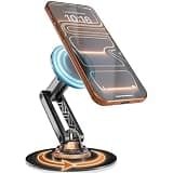 COOPER Mag360, Desktop MagSafe Stand for iPhone 17 Pro Max (16/15/14/13/12), Magnetic Phone Holder for Desk, 360° Rotating, Height Adjustable, Magnetic Phone Stand for Desk, with Metal Ring (Black)