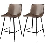 5Rcom 600 lbs Counter Height Bar Stools Set of 2, 24 Inch Leathaire Barstools with Back, Bar Chairs with Metal Legs for Kitchen Island, Dining Room, Party Room & Restaurant, Brown