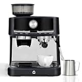 20 Bar Espresso Machine with Built in Grinder, Stainless Steel Coffee Maker with 30 Grind Settings, Milk Frother Steam Wand, 2.8L Water Tank, Adjustable Shot Volume, Home Office Coffee System, Black