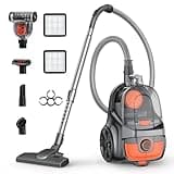 HawKam Canister Vacuum, Upgraded 1600W Bagless Canister Vacuum Cleaner, Auto Cord Rewind, H13 HEPA Filter, 4Qt Large Capacity, 5 Tools for Hard Floors, Carpet, Pet, Upholstery, Tiles, Tangerine