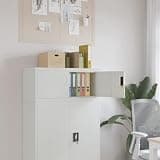 KFPOERTFGD 2-Door Metal Filing Cabinet, Industrial Office Storage Organizer with Lock, Freestanding Steel Cabinet for Home Office, Documents, Light Grey, 35.4 x 15.7 x 15.7 Inches