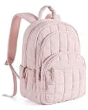 BAGSMART College Laptop Backpack, Travel Backpack for Women, Quilted Casual Daypack, Water-Resistant Bookbag for 15.6 Inch Laptop, Pink