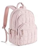 BAGSMART College Laptop Backpack, Travel Backpack for Women, Quilted Casual Daypack, Water-Resistant Bookbag for 15.6 Inch Laptop, Pink