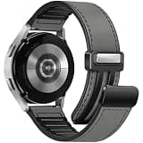 Magnetic Leather Band for Men Compatible with Samsung Galaxy Watch 7/6/5/4/Active 2 40mm 44mm/Watch 6 Classic 43mm 47mm/Watch 5 Pro 45mm/Watch 4 Classic 42mm 46mm, 20mm Strap for Men