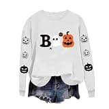 VXRDJU Halloween Sweatshirts for Women Maple Leaf Print Crewneck Tops Long Sleeve Pullover Holiday Tops 2026 Fall Outfits