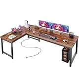 Huuger 63 Inch L Shaped Desk with Power Outlets and USB-C Port, 0.95 Inch Thicker Desktop, Reversible Computer Desk, Larger Office Corner Gaming Desk, Metal Frame, for Home Office, Study, Rustic Brown