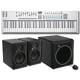 Novation Launchkey 61 MK4 White MIDI Keyboard Bundle with Mackie CR8BT 8-Inch Monitors, CR8SBT Subwoofer, and 2 TRS Cables — White 340W 2.1 Studio for Music Production, Beat Making, Streaming