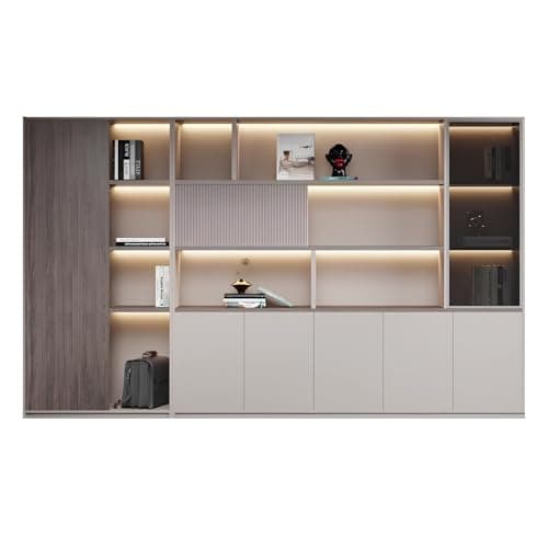 Modern Office File Cabinet with Large Storage Capacity, Wooden Storage Cabinet for Office Documents, Freestanding Filing Cabinet with Organized Compartments for Home & Business Use (E, L 280cm/110in)
