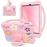 for iPad 9th/8th/7th Generation 10.2 Inch Case Kids Girls Cute Flower Durable Soft Silicone Shockproof Protective Tablet Cover with Pencil Holder Rotating Stand for iPad 10.2" Case 2021 2020 2019,Pink