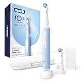 Oral-B Rechargeable Electric Toothbrush, iO3 Limited Deep Clean, 3 Cleaning Modes, Visual Pressure Sensor to Protect Gums, 2 Brush Heads, Travel Case, ICY Blue
