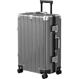 Krute Zipperless Luggage 24 Inch Aluminum Frame Suitcase with Spinner Wheels PC+ABS Hardide Checked Luggage TSA Approved No Zipper Travel Suitcase Gray