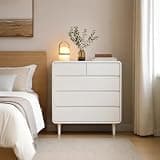 Wayshome 100% Solid Wood Nightstand, 5 Drawer Large White Nightstand for Bedroom