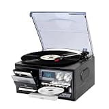 Record Player Retro Vintage 9 in 1 with Bluetooth, 3-Speed Turntable, AM FM Radio, CD Cassette Player, USB SD Playback, Remote Control, Aux Input, Headphone Jack Home Audio System